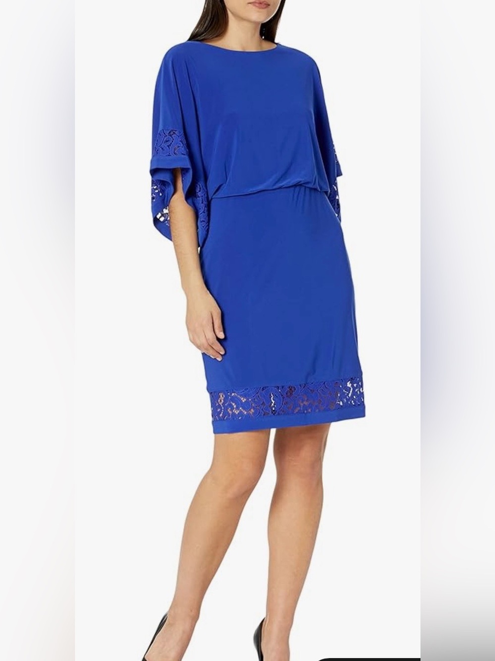 Jessica Howard Cobalt Blue Lace-Hem Cape Sleeve Mini Dress